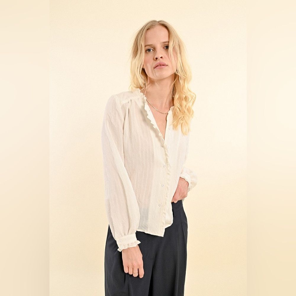 Molly Bracken RUFFLED COLLAR BLOUSE size M Ivory Color